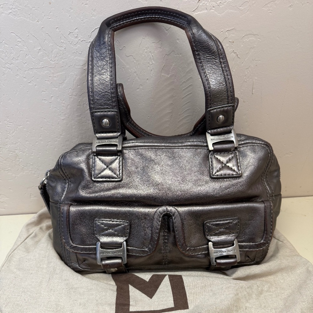 MICHAEL Michael Kors Gunmetal Ranger Leather Satchel Y2K